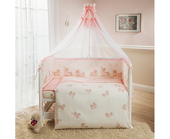 Постелька для новорожденных Перина «Тиффани» розовая 4-х предметная