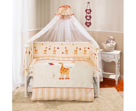 Постелька для новорожденных Перина «Кроха» Жирафики 4-х предметная + держатель