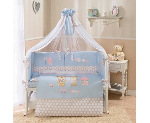 Постелька для новорожденных Perina Венеция «Лапушки» голубая 3-х предметная