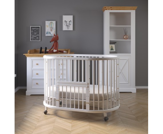 Bambini Кроватка с Балясинами детская Белый с маятником трансформер овальная детский манеж