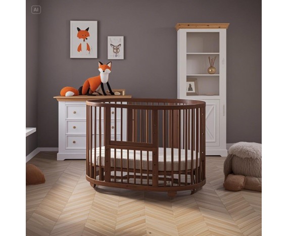 Bambini Кроватка с Балясинами детская Орех с маятником трансформер овальная детский манеж