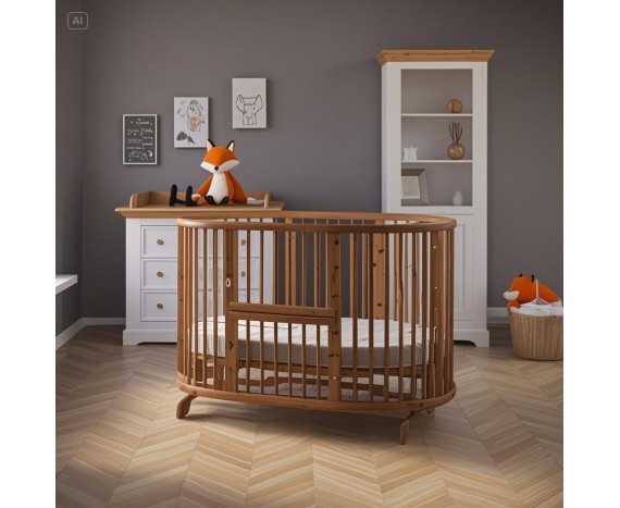 Bambini Кроватка с Балясинами Натуральный без маятника трансформер овальная детский манеж