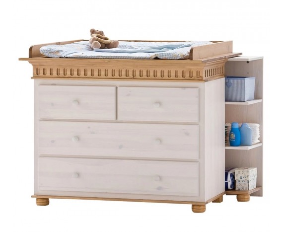 Bambini Детский комод с пеленальным столиком и 1-м стеллажом с право Цвет Белый воск Антик